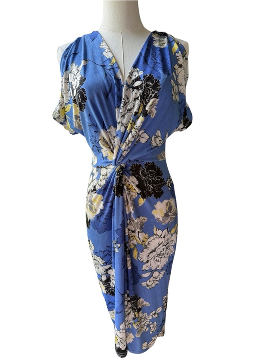 Jennifer Lopez Dresses & Skirts - Jennifer Lopez Blue Floral Twist-Front Midi Dress size XS